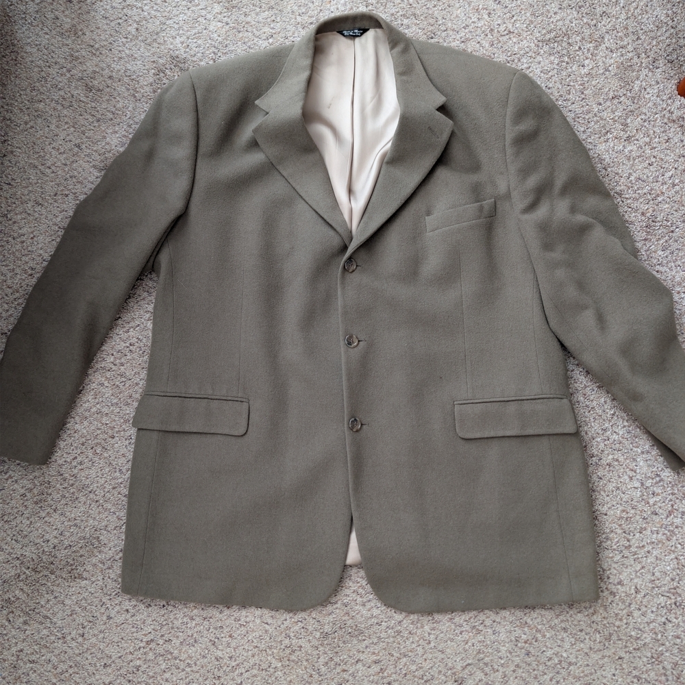 Vintage Bill Blass 100% Camel Hair Sport Coat Olive Green Blazer Men’s 48 Long